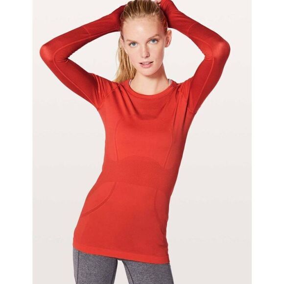 LULULEMON ATHLETICA Swiftly Tech Long Sleece Crew 'Vivid Flame' Size 4 - Picture 4 of 7